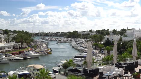 zooming in shot of port esportiu marina de cala d'or, mallorca, spain