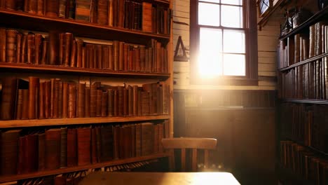 vintage library interior with open book