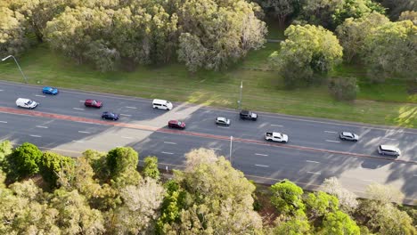 aerial view of highway through park