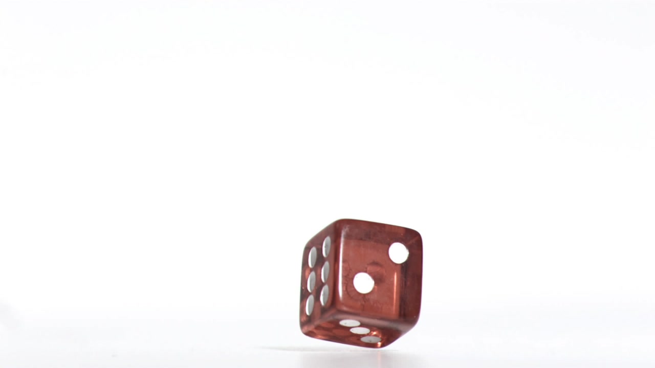Animation of red shapes over dice on white background