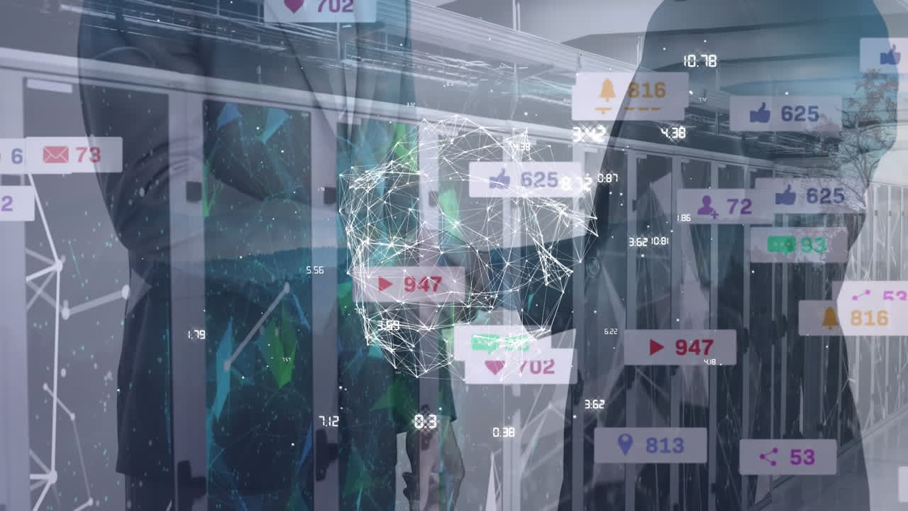 소셜 미디어 반응의 애니메이션과 서버를 는 사업가