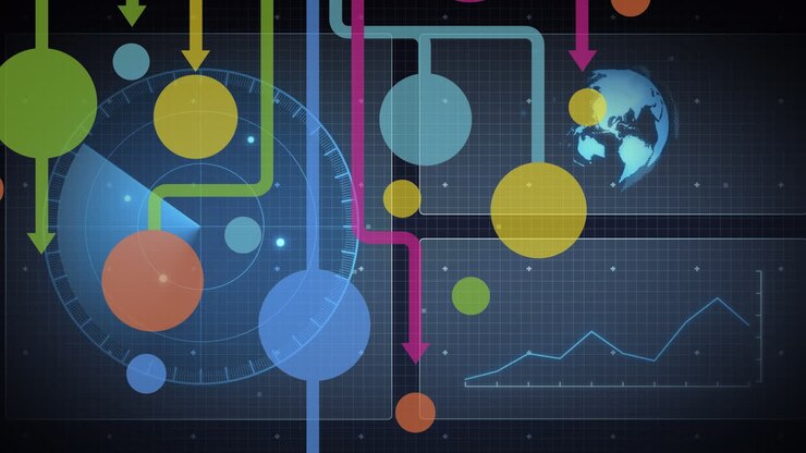 Animation of data processing over blue background