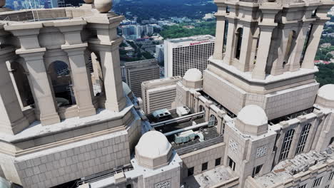 fly over rooftop crown on peachtree tower high above ground