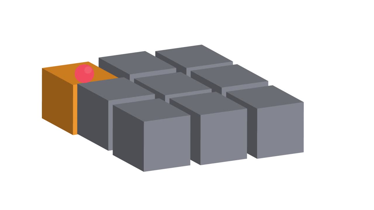 pelota con un cubo. animación de una pelota rebotando en cubos. dibujos animados