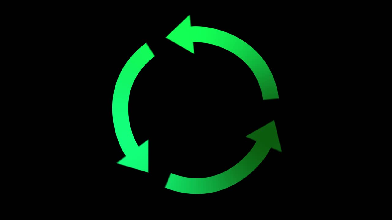 Rotating animation of green recycle symbol on black background