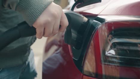close up of electric car charging