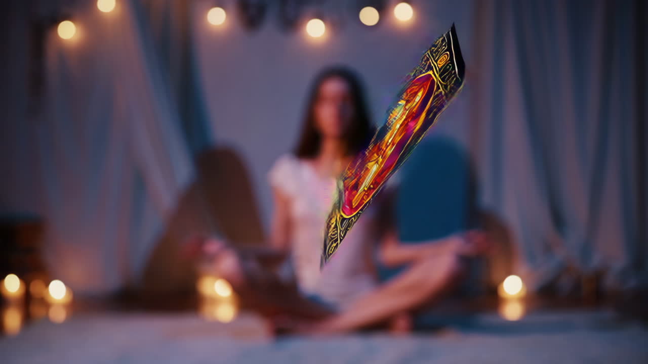 Woman Meditating with Tarot Card