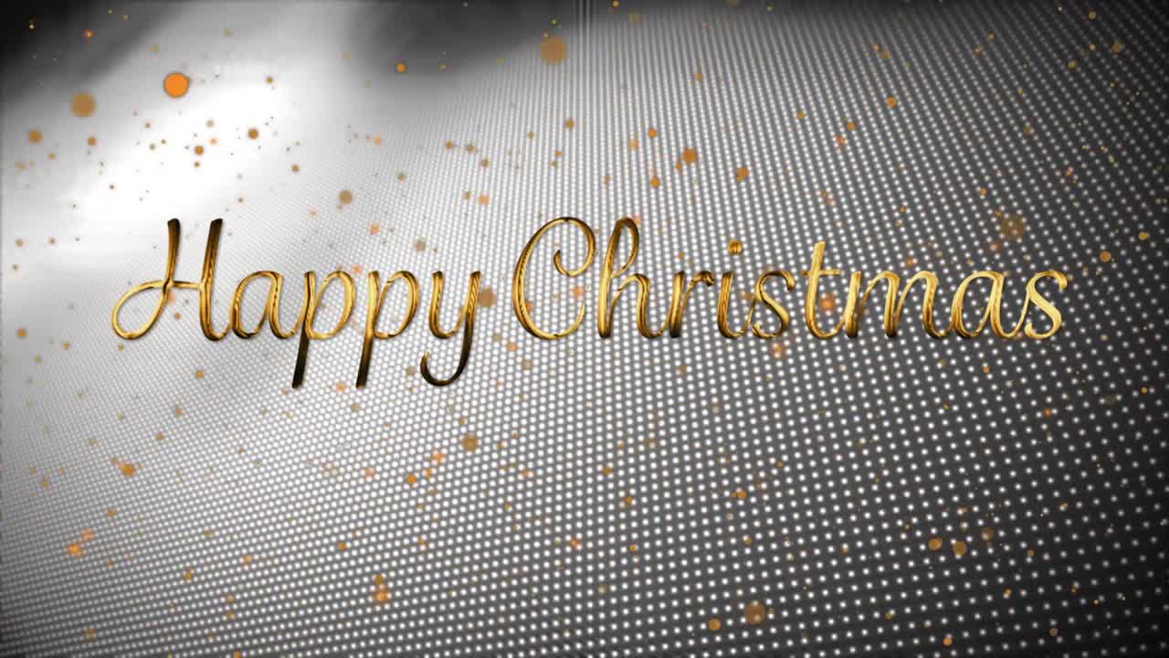 ⁇  배경 에 있는 밝은 반점 위 에 있는 행복 한 크리스마스 텍스트 의 애니메이션