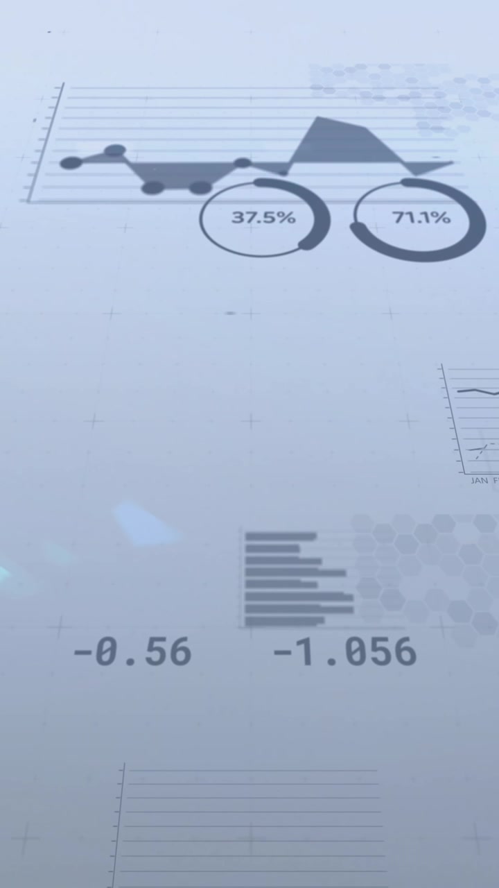 Animation af finansielle data og grafer over grå baggrund
