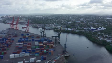 haina port is stacked up with shipping containers during the morning before opening hours drone aerial overcast day