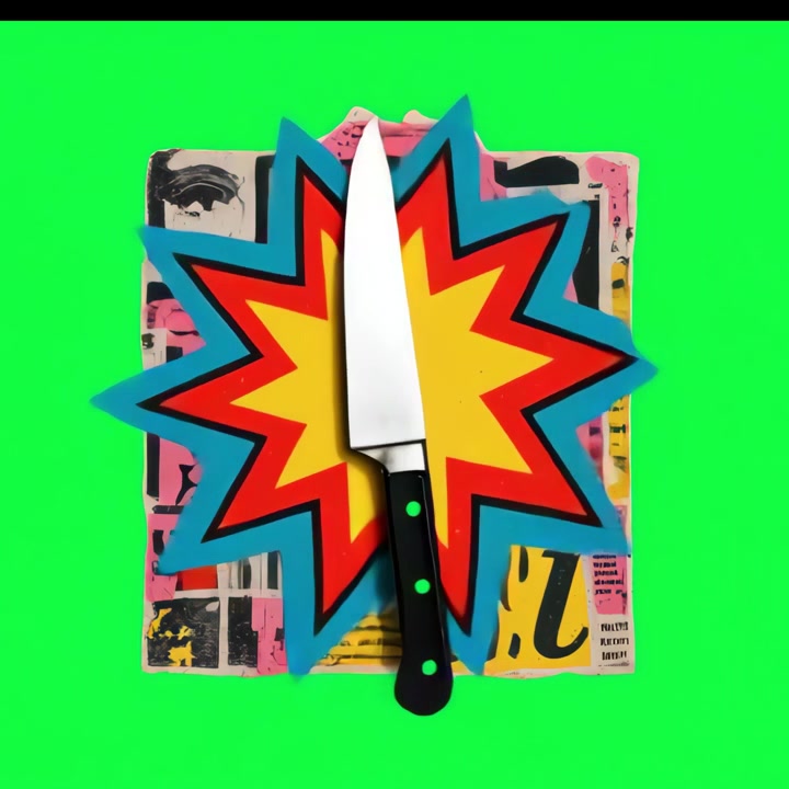Coltello da chef animato su grafica in stile fumetto