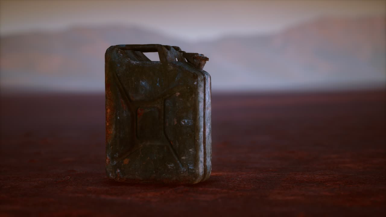 오래된 사막에서 녹은 연료 캔