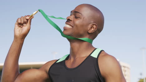 sportsman celebrating his win