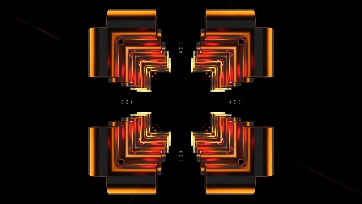 Abstract 3D Geometric Tunnel with Pulsing Red and Gold Lights