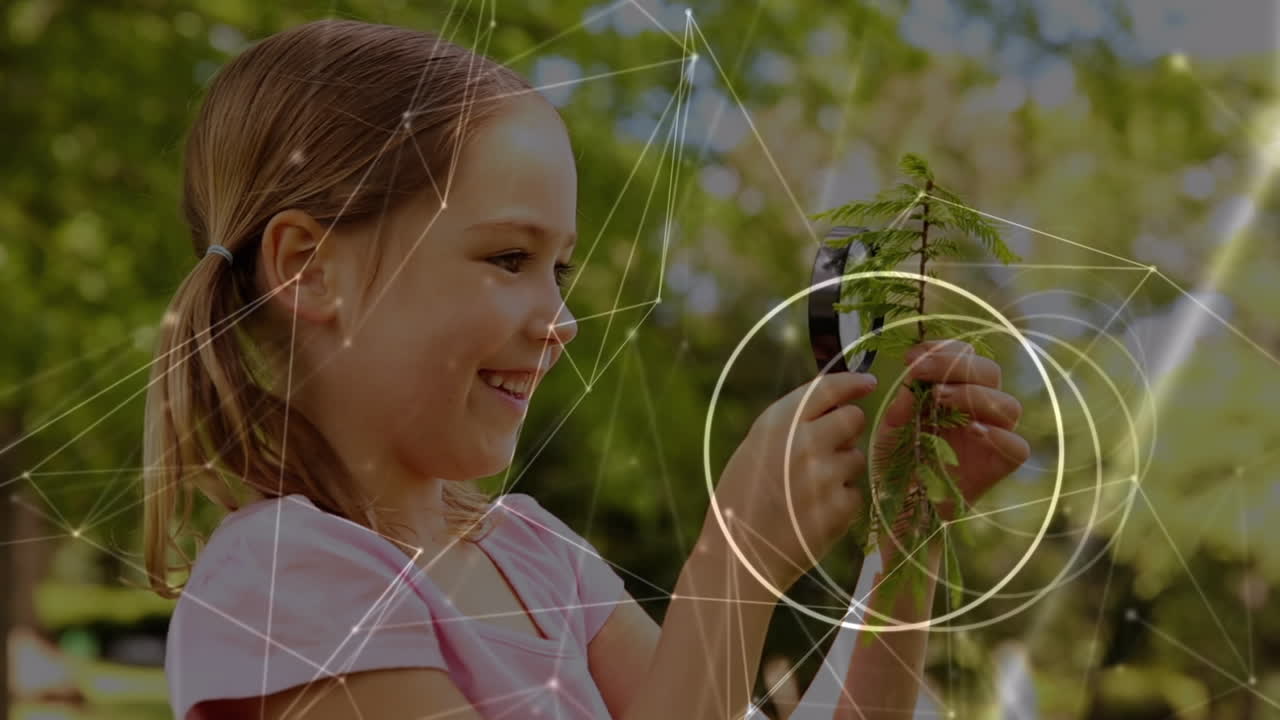 animación de la red de conexiones sobre la chica caucásica