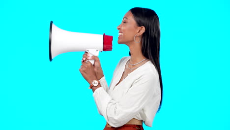 Megaphone,-voice-and-announcement-of-woman