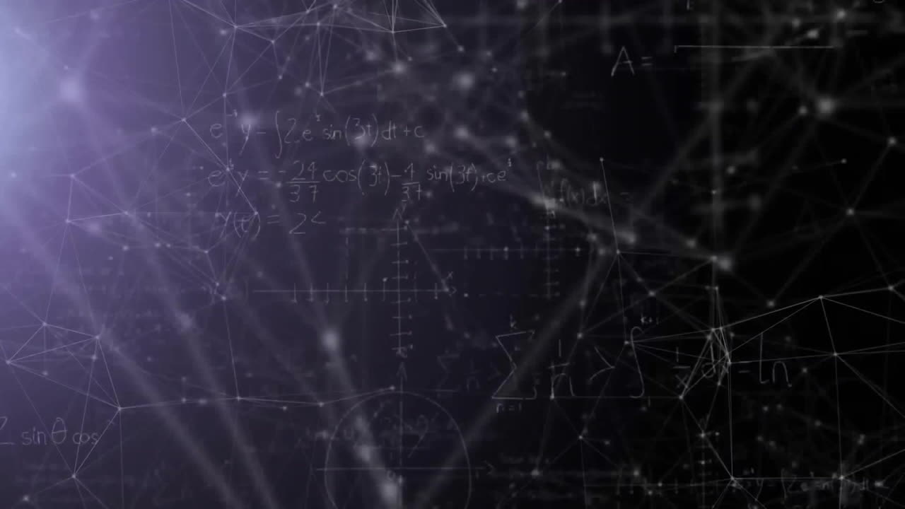 Animation of mathematical data processing over dark background