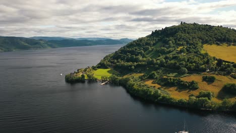 The-Guardian-of-Loch-Ness:-Aerial-Perspectives-of-Urquhart-Castle,-Scottish-Highlands,-Scotland