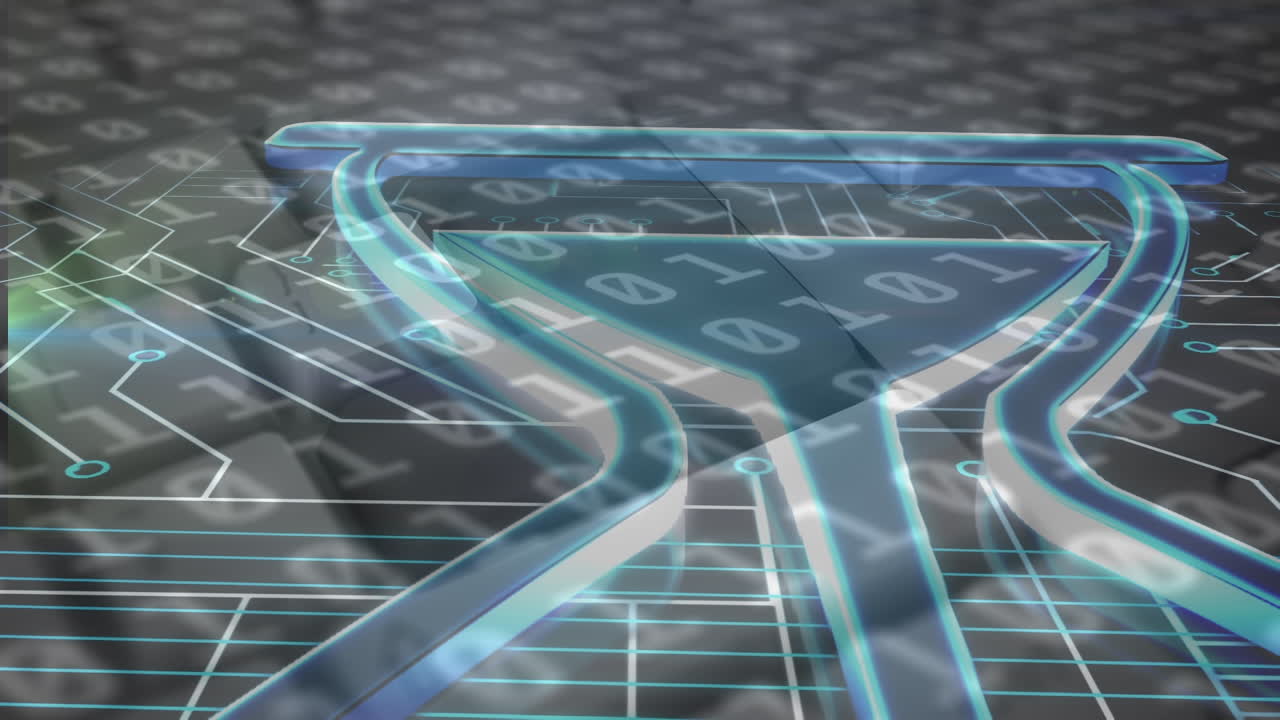 animación de codificación binaria, procesamiento de datos sobre una placa de circuito de computadora brillante