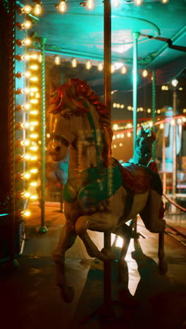illuminated merrygoround horse in night