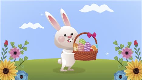 feliz celebración de pascua con el conejo en el jardín