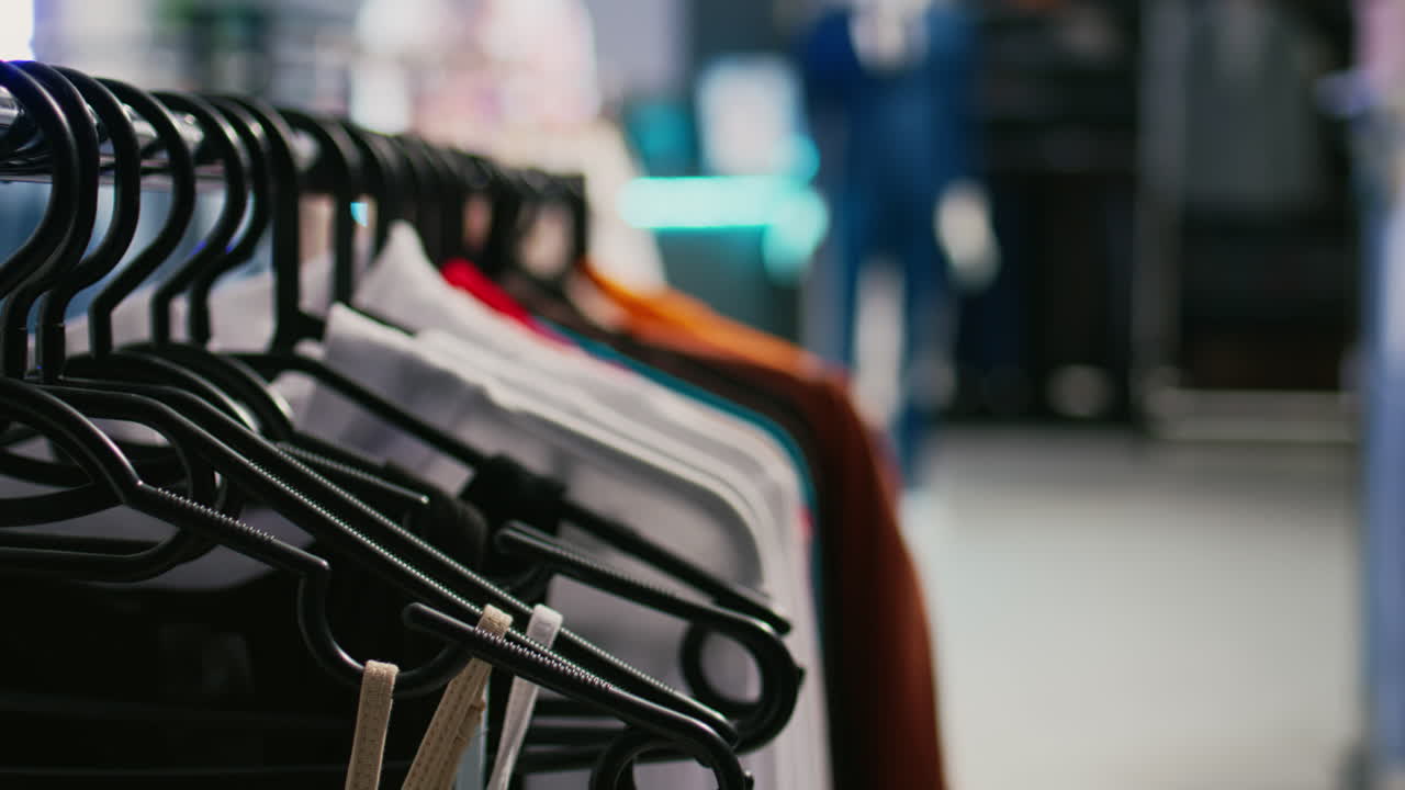 Shirts on hangers in a store