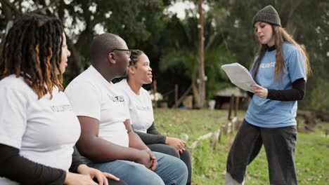 outdoor, volunteer and group brainstorming