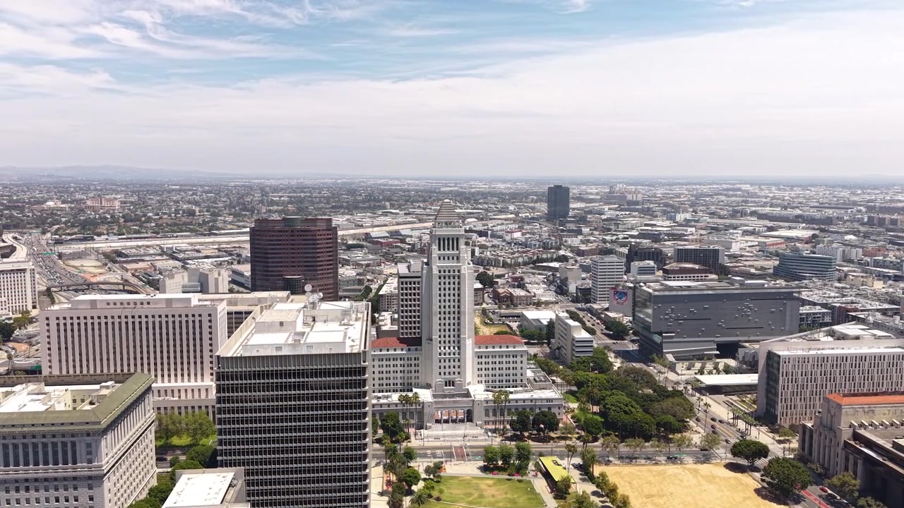 Prefeitura de Los Angeles, Edifícios do Centro de Justiça Criminal do Tribunal, Califórnia, EUA, Imagem de drone