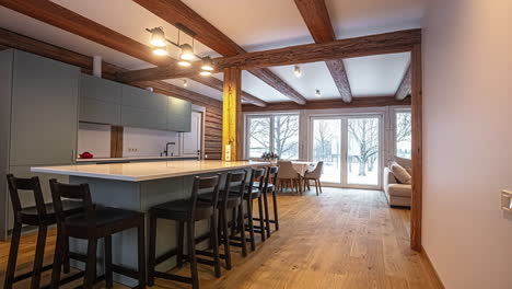 breakfast nook on a kitchen island in an open concept rustic home