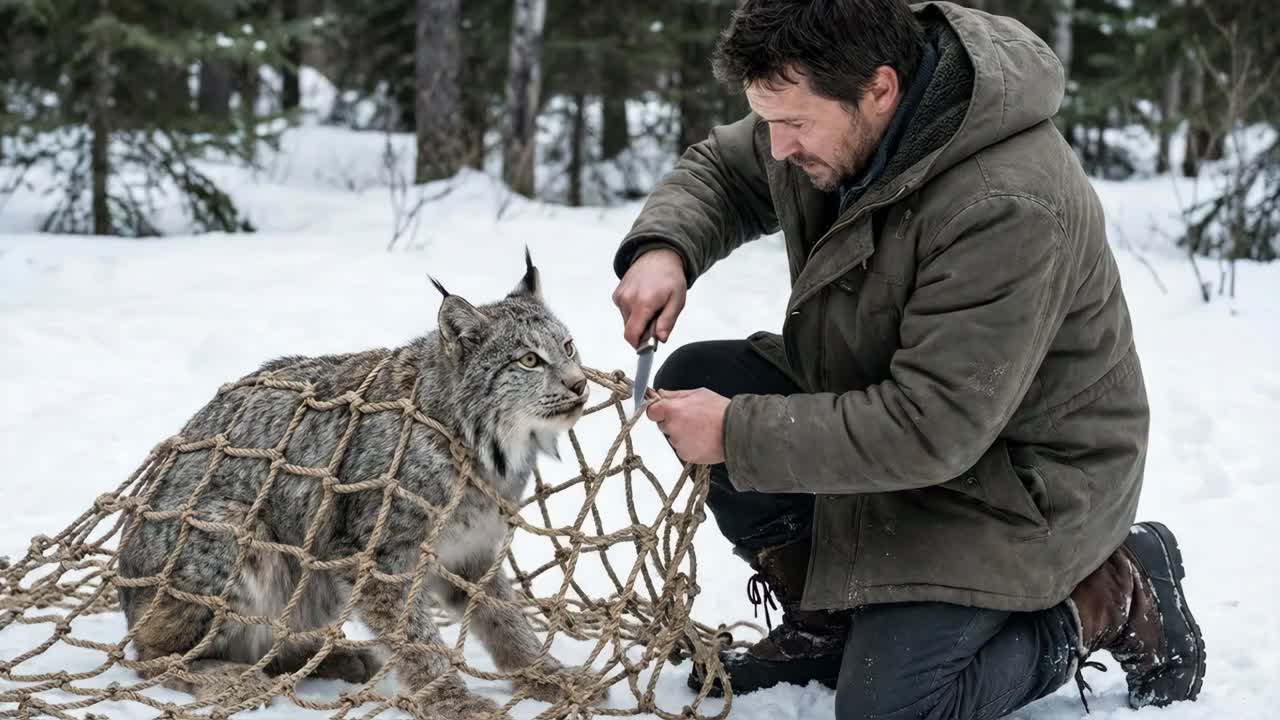 Møde med en los i en sneklædt skov