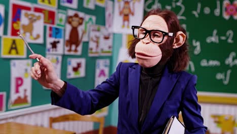 chimpanzee teacher in a classroom