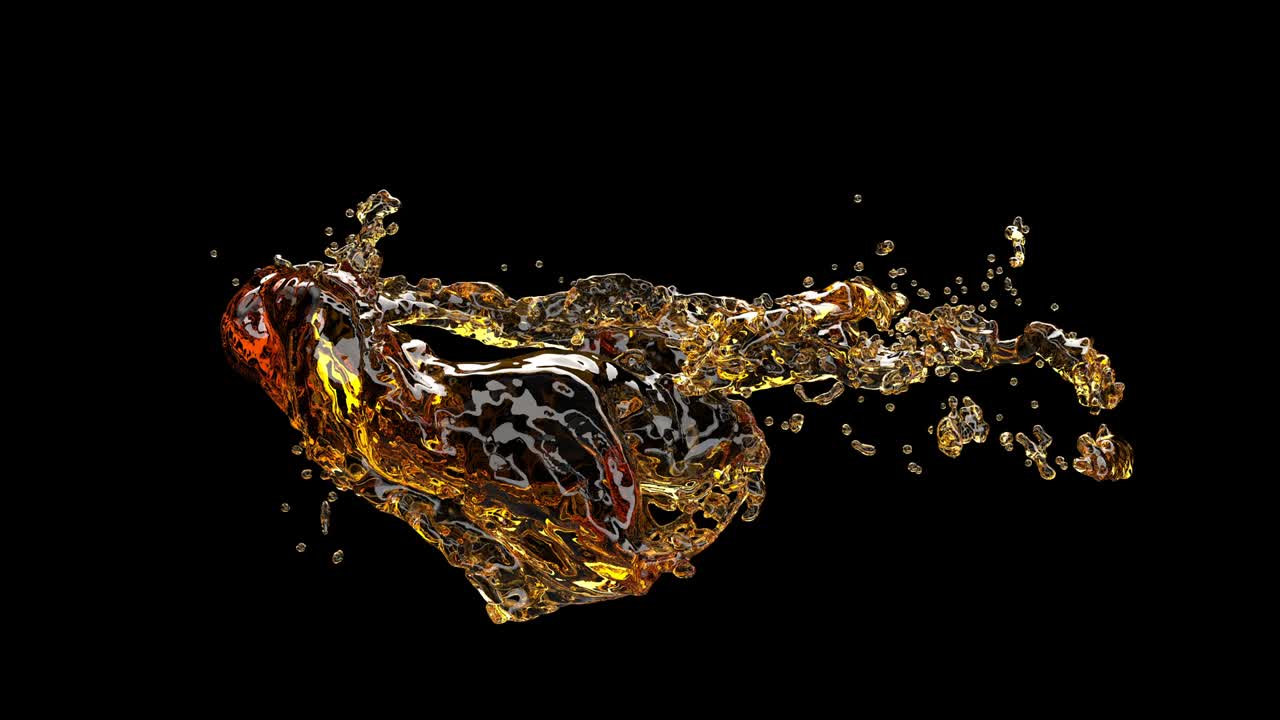 스플래시 액체 검은 배경 차가운 음료 차가운 노란 물 액체 예술 4k