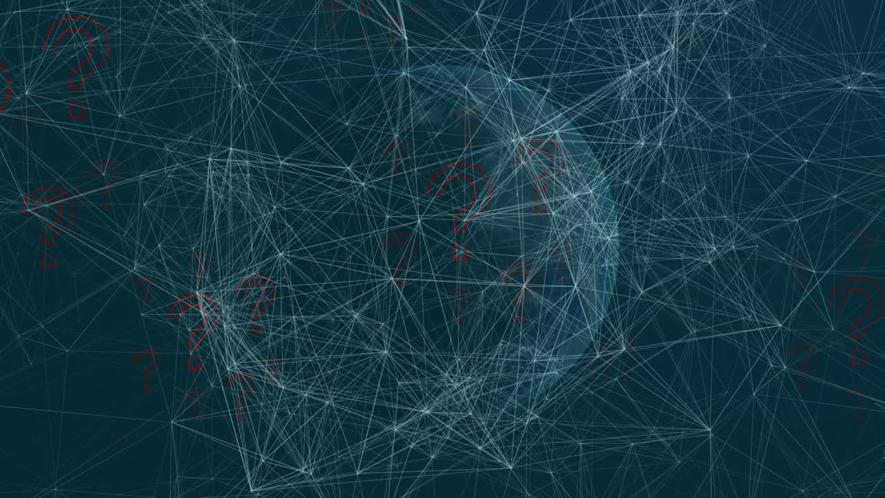 Animation of network of connections over red question mark