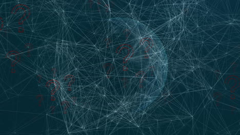 animation of network of connections over red question mark