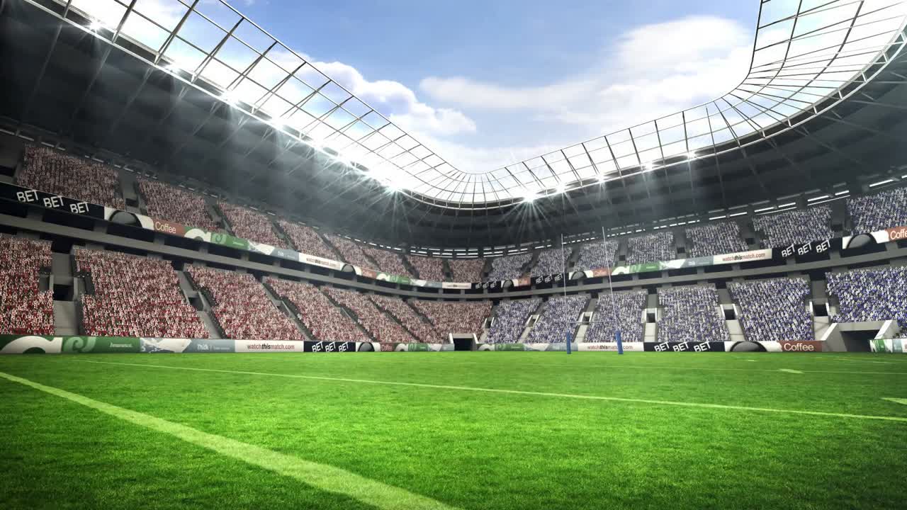 vista de un estadio de rugby con tiempo soleado