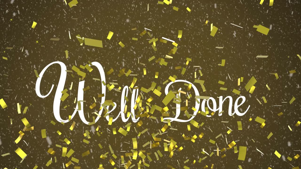 Animation of well done text over confetti on red background