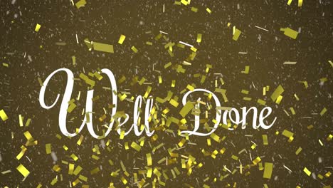 animation of well done text over confetti on red background