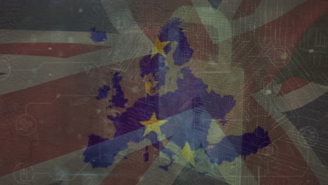 animación del candado, procesamiento de datos y bandera de la ue y el reino unido.