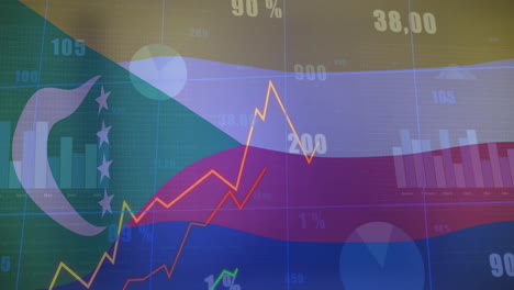 gráficos y gráficos de datos financieros animación sobre el fondo de la bandera