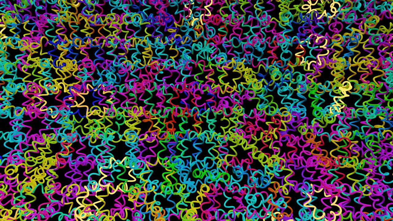 3d fondo en bucle abstracto con luz de neón, destellos multicolores de bombillas de formas inusuales. líneas curvas parpadean brillantes en la oscuridad. diseño de movimiento de bucle vj bg.