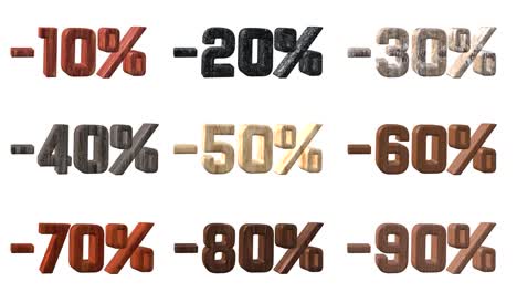 different wooden numbers with percentage discount