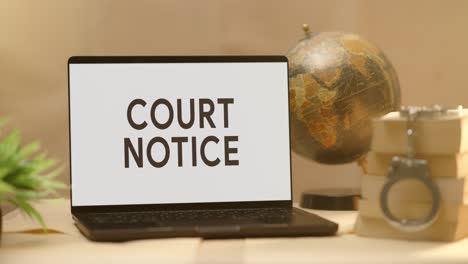 court notice displayed in legal laptop screen