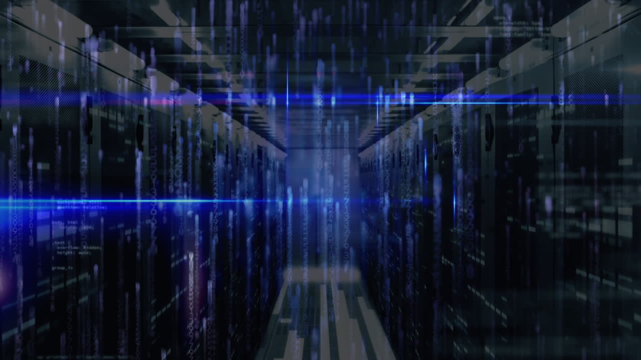 Animation of lights falling over servers