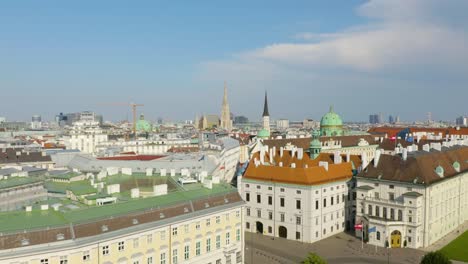 low aerial flight above government buildings in vienna, austria