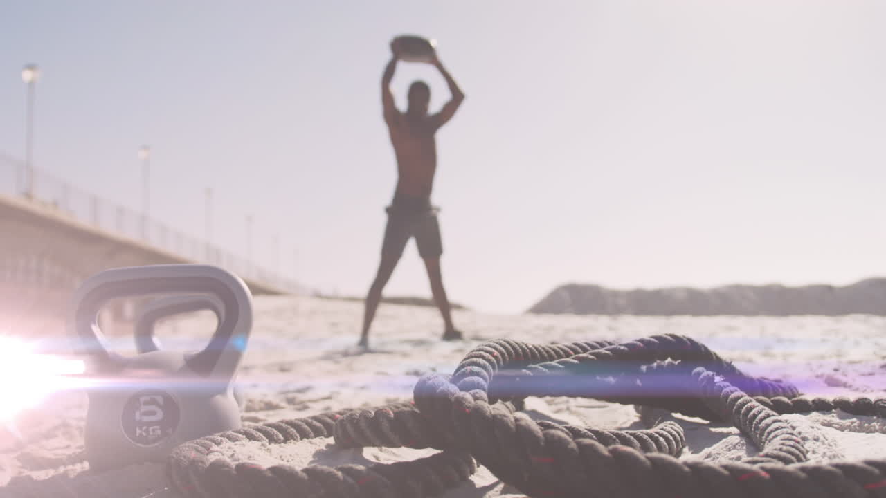 운동 하는 아프리카계 미국인 남성 위 에 반 ⁇ 이는 불빛 의 애니메이션