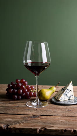 wine, cheese, and fruit still life