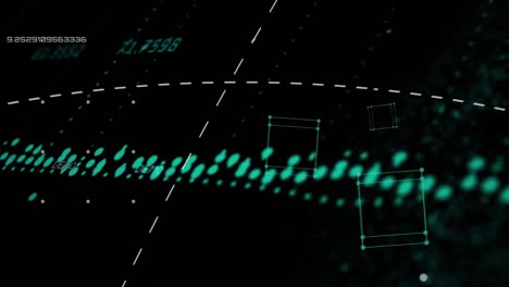 animación de números, redes de conexiones y procesamiento de datos.