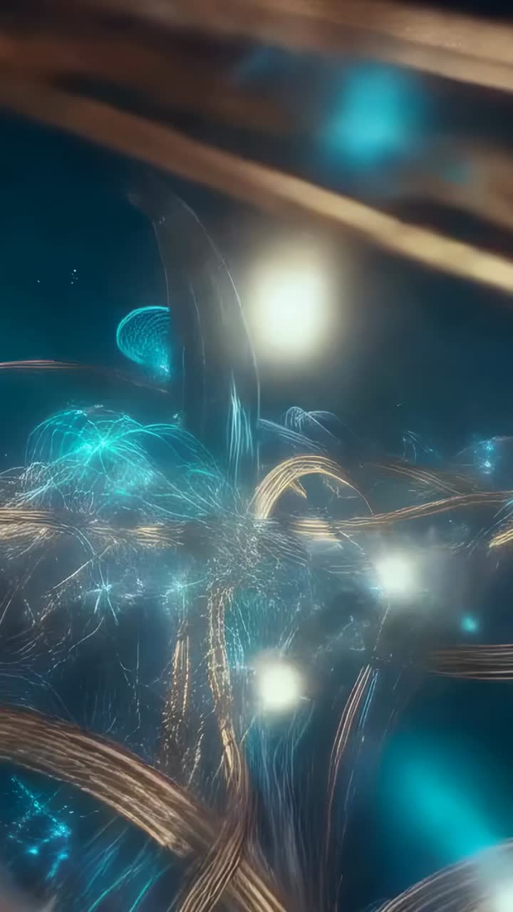 Vertical video: Camera pushing forward in virtual space, revealing gold teal braids and fine detail