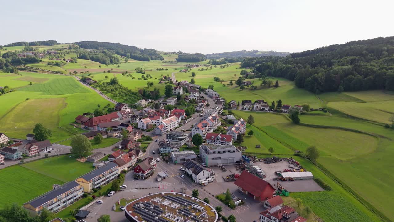 Small town of Wil in St. Gallen, Switzerland, seen in sunny summer from above