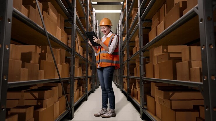 Lavoratore di magazzino che controlla l'inventario